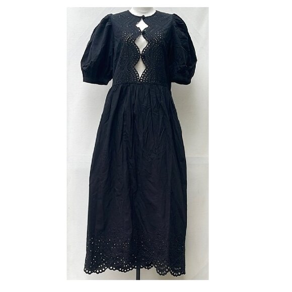 NWT $475 RHODE VALERIA BLACK DRESS IN INK BASTILLE EYELET SIZE S - Picture 2 of 7